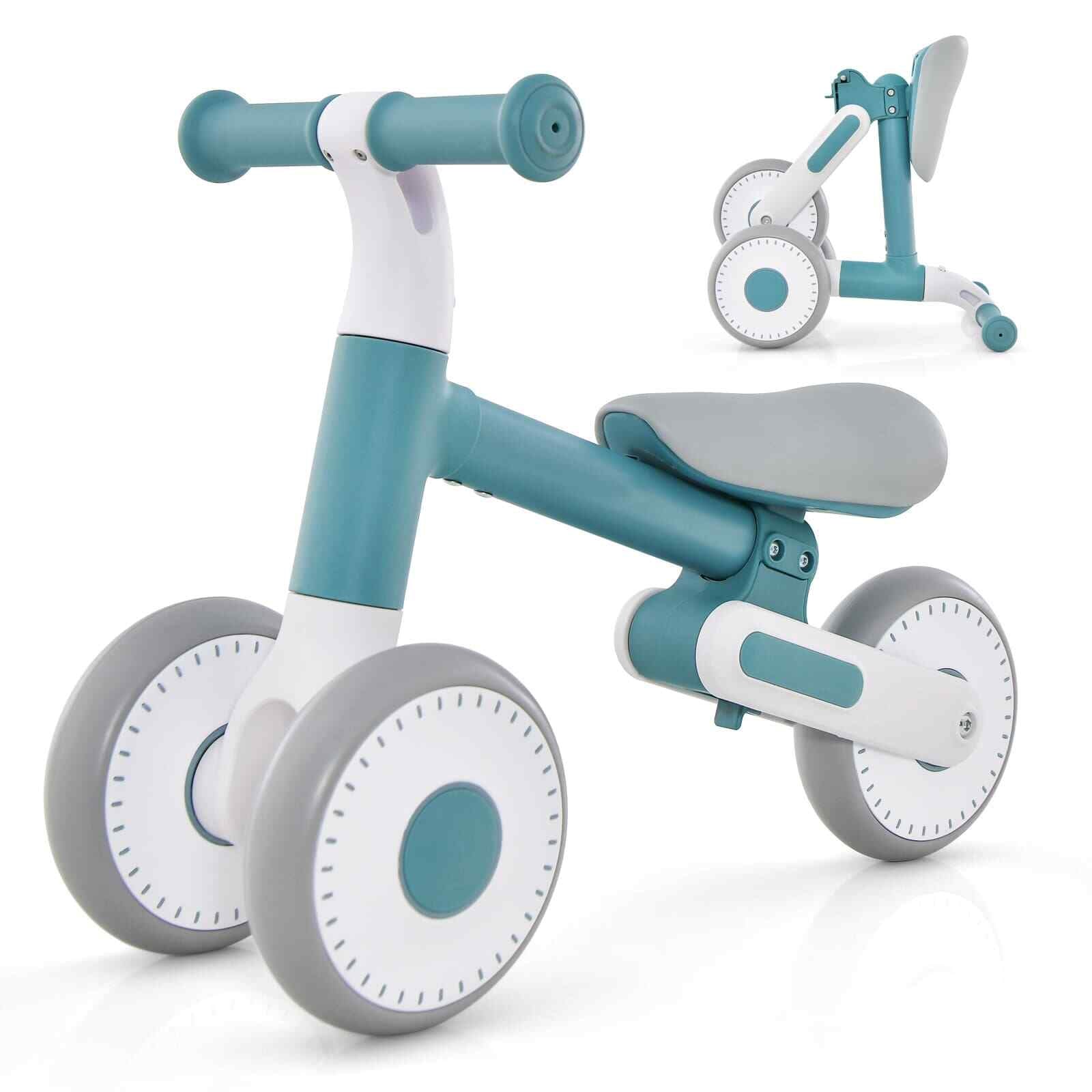 Baby Balance Bike 4 Wheels Toddler First Bike No Pedal Baby Walker Riding-Blue